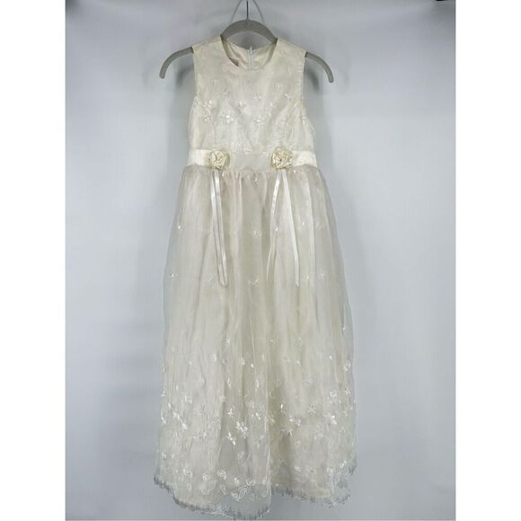 VTG Jessica McClintock Millenium 2000 Flower Girl Communion Dress Ivory Size 16 - Picture 1 of 9